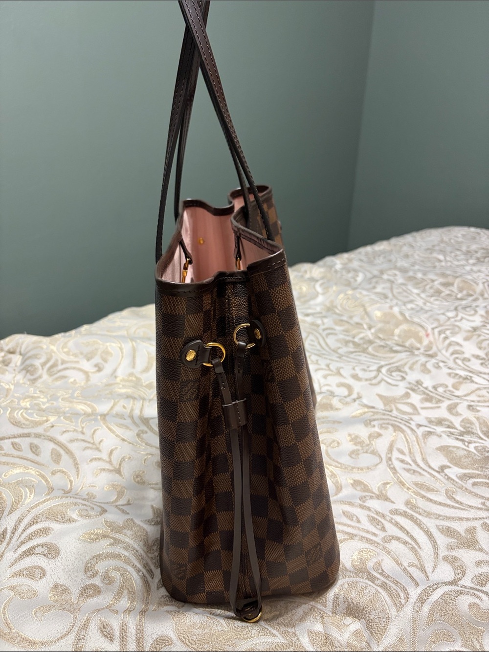 Louis Vuitton Brown Checkered Tote with Pink Lining - Picture 2 of 7